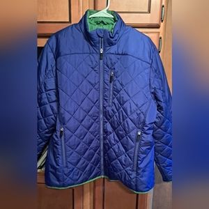 Kids Nice Lands End Quilted Lined Jacket Size 18-20 Blue Trimmed in Green